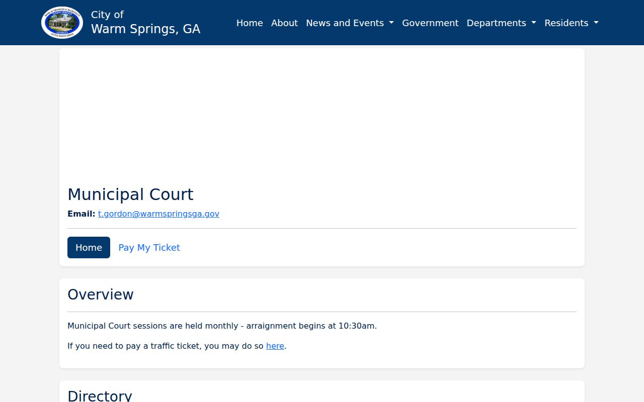 Official Warm Springs Municipal Court page showing its traffic ticket payment link