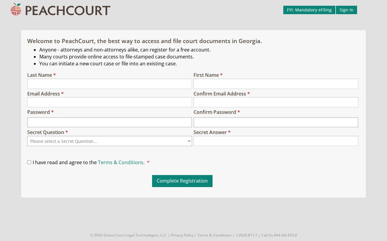 Georgia court access fields used when routing a Meriwether County case lookup