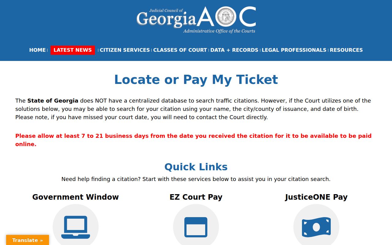 Meriwether County traffic ticket location guidance